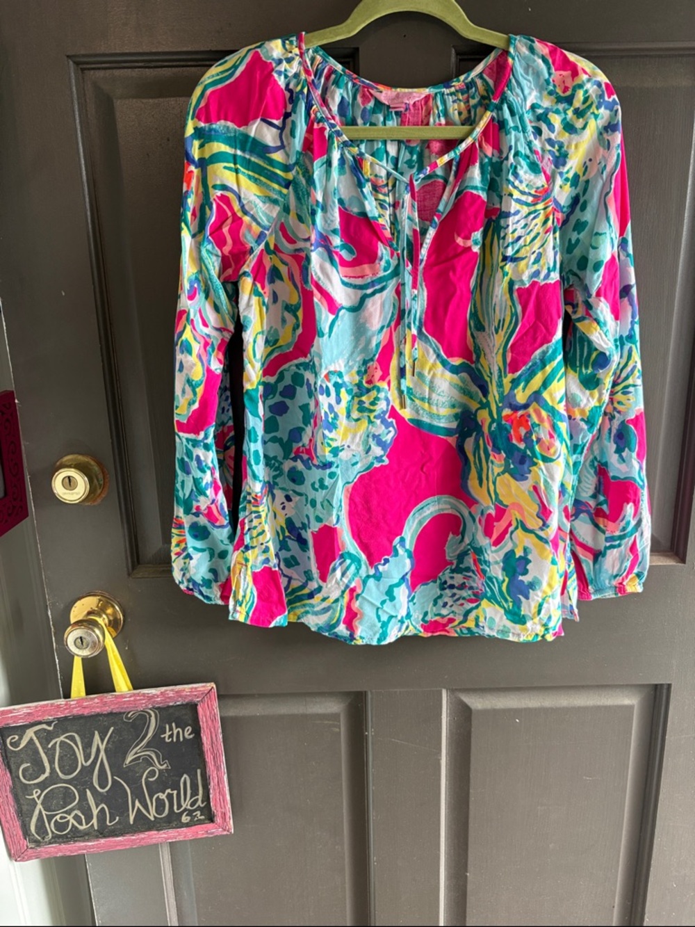 Vibrant Abstract Print Lilly Pulitzer Long Sleeve Blouse - Multi Color